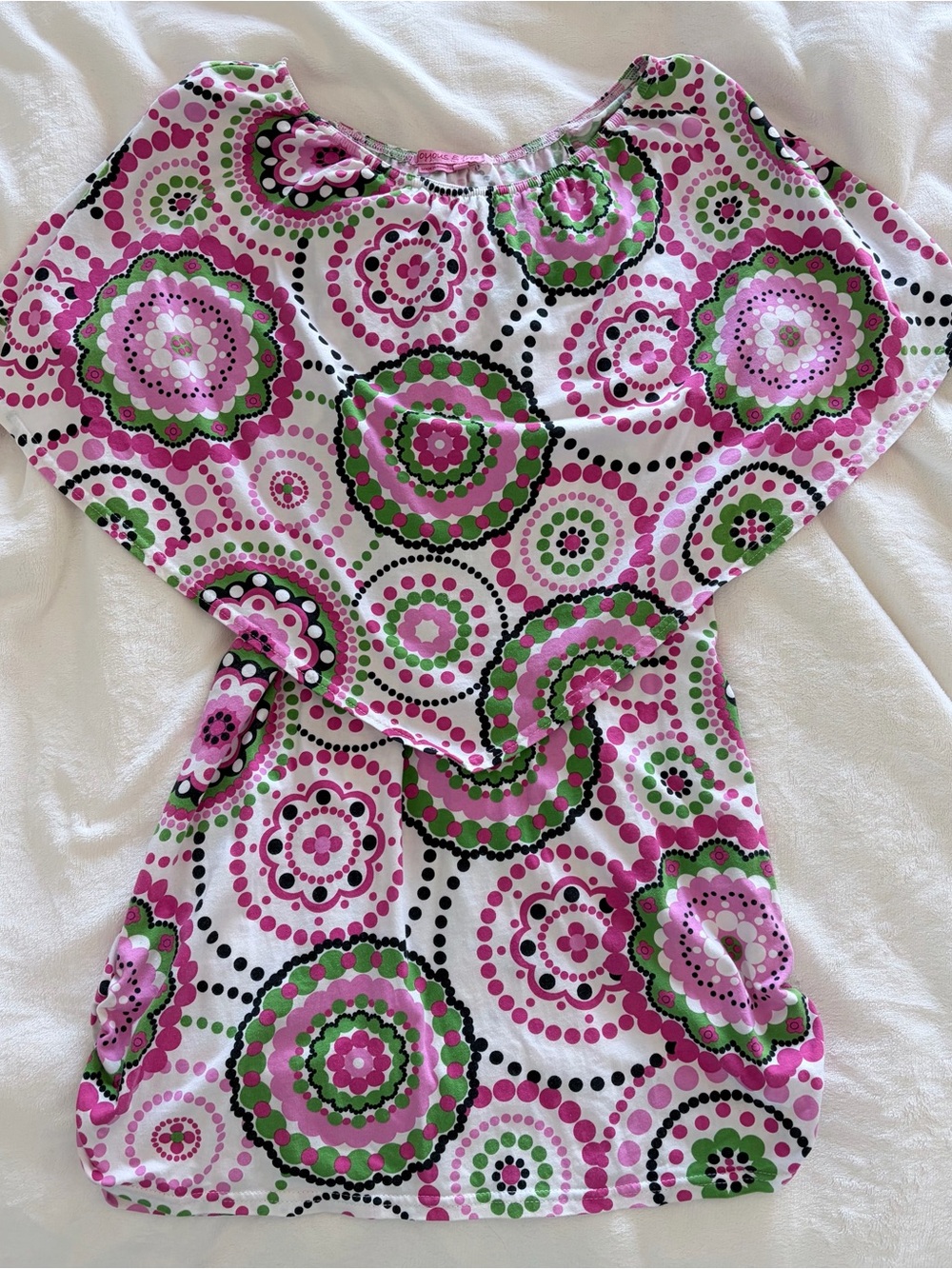 Women’s Pink & Green Midi Dress with Decorative Circle Print